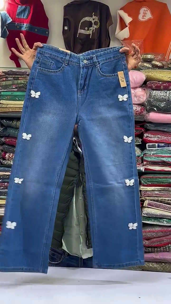 Women Wide Leg High-Rise Embroidered Jeans