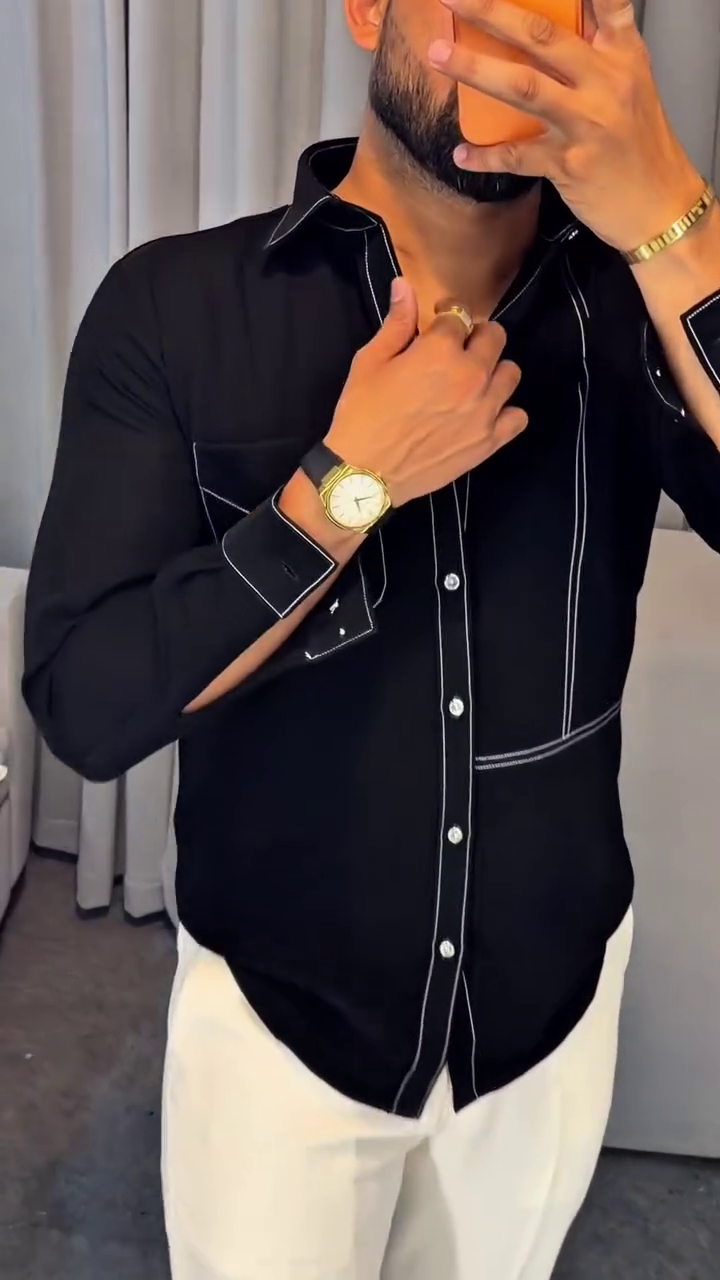 Men Black Regular Fit Solid Casual Over Shirt