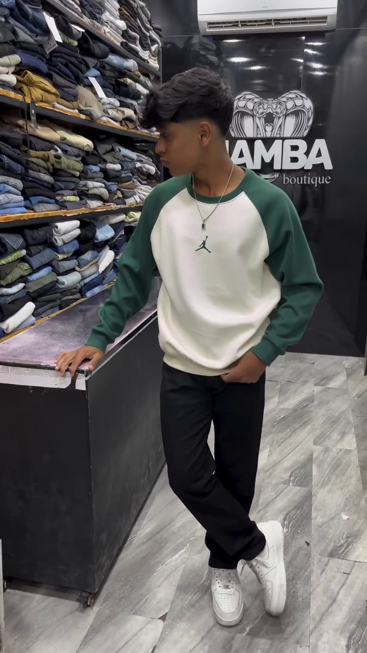 Relaxed Fit Typography Embroidered Raglan Sleeves Sweatshirt