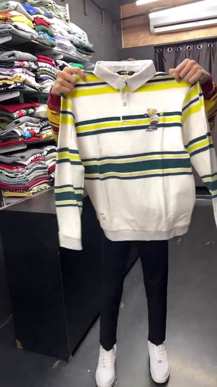 Auto Stripes Yellow Red Full Sleeve Polo T-Shirt