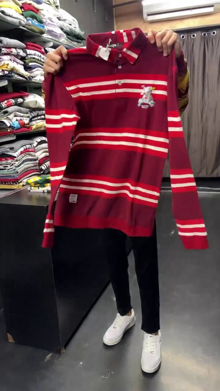 Auto Stripes Yellow Red Full Sleeve Polo T-Shirt