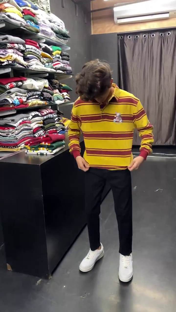 Auto Stripes Yellow Red Full Sleeve Polo T-Shirt