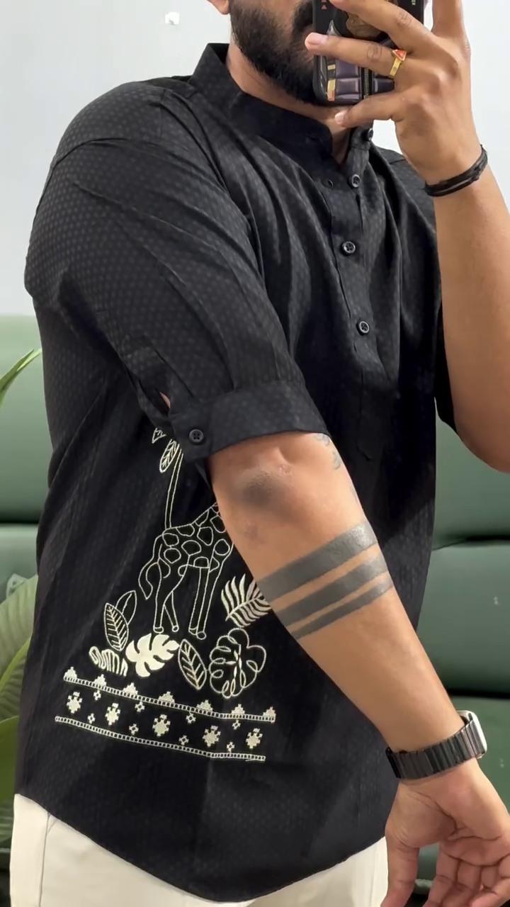 Men's Printed Cotton Blend Short Kurta | Regular Fit Casual Kurta Shirt for Men with Mandarin Collar