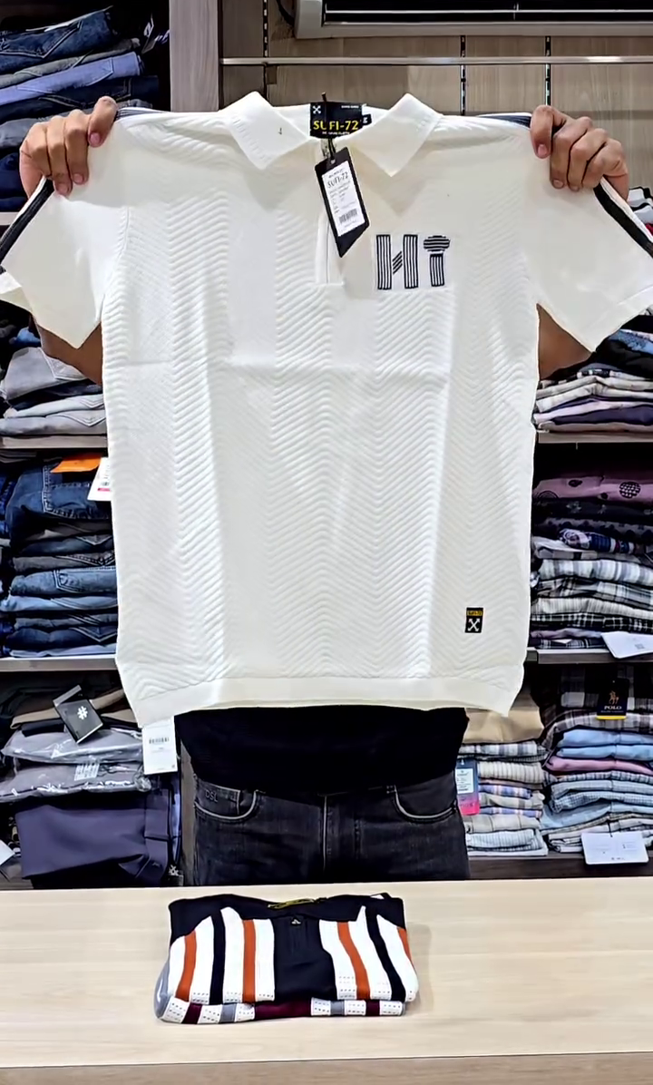 Marr Knitted Zipped Polo Shirt Navy