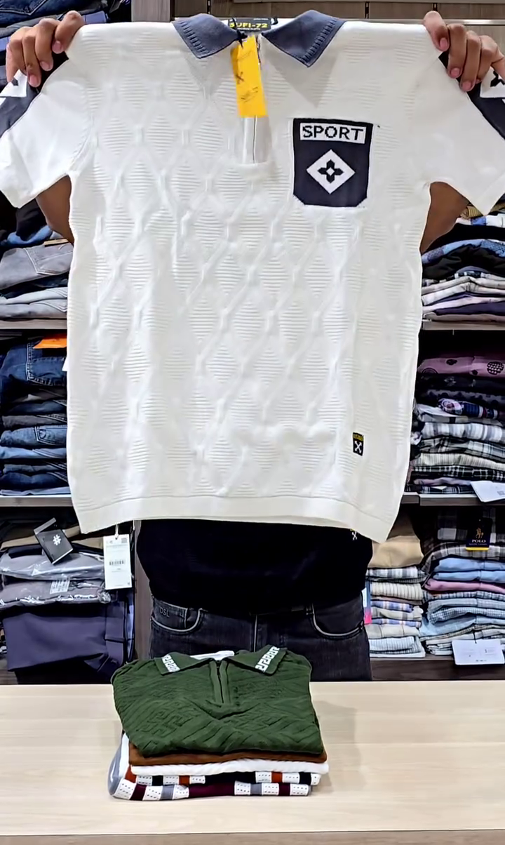 Marr Knitted Zipped Polo Shirt Navy