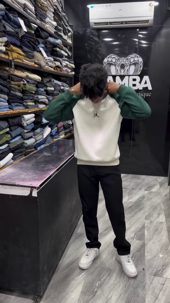 Relaxed Fit Typography Embroidered Raglan Sleeves Sweatshirt
