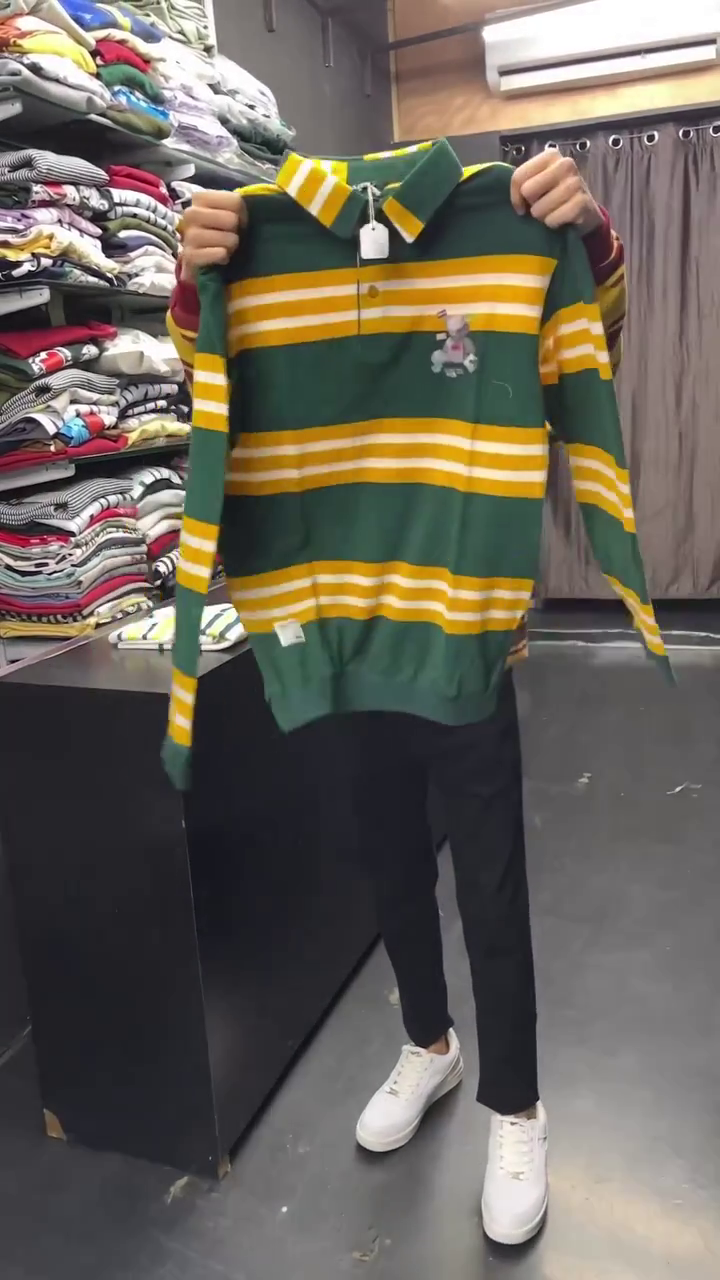 Auto Stripes Yellow Red Full Sleeve Polo T-Shirt
