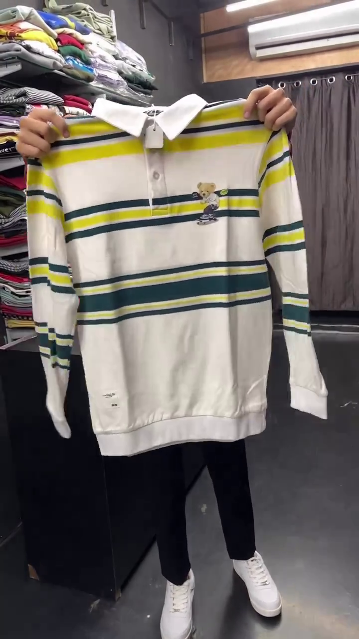 Auto Stripes Yellow Red Full Sleeve Polo T-Shirt