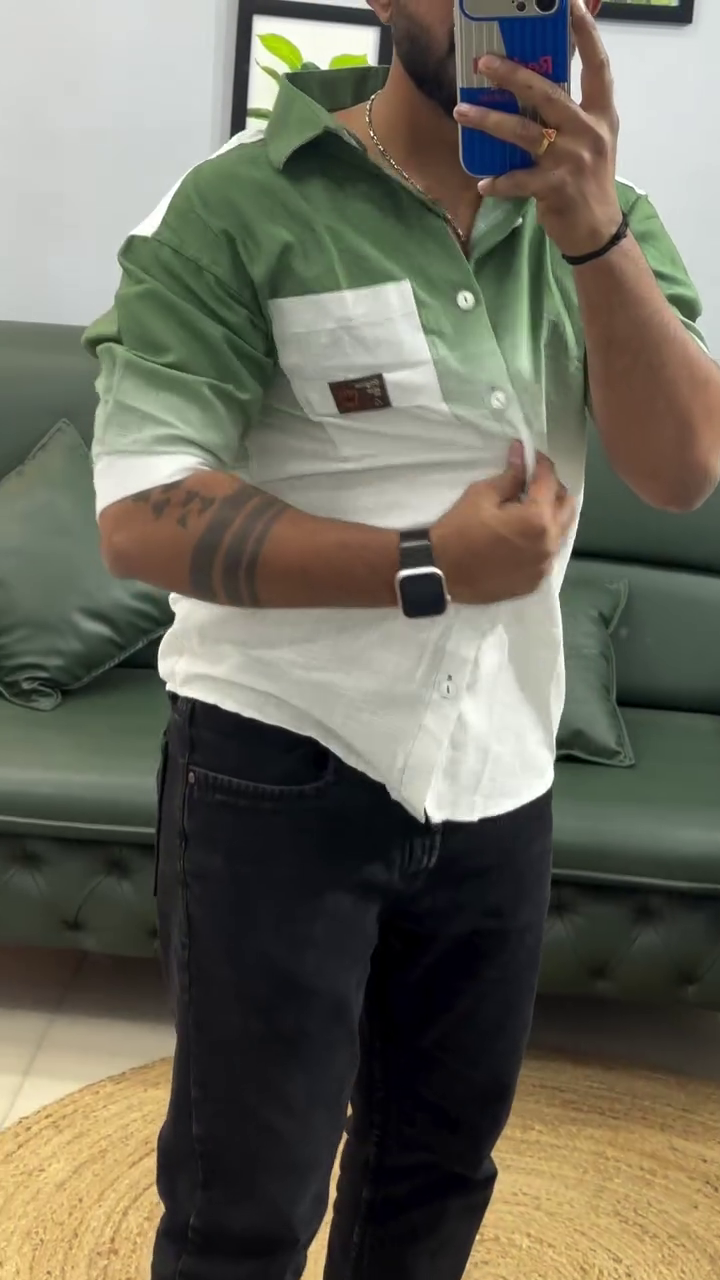 Spread-Collar Shirt with Patch Pocket