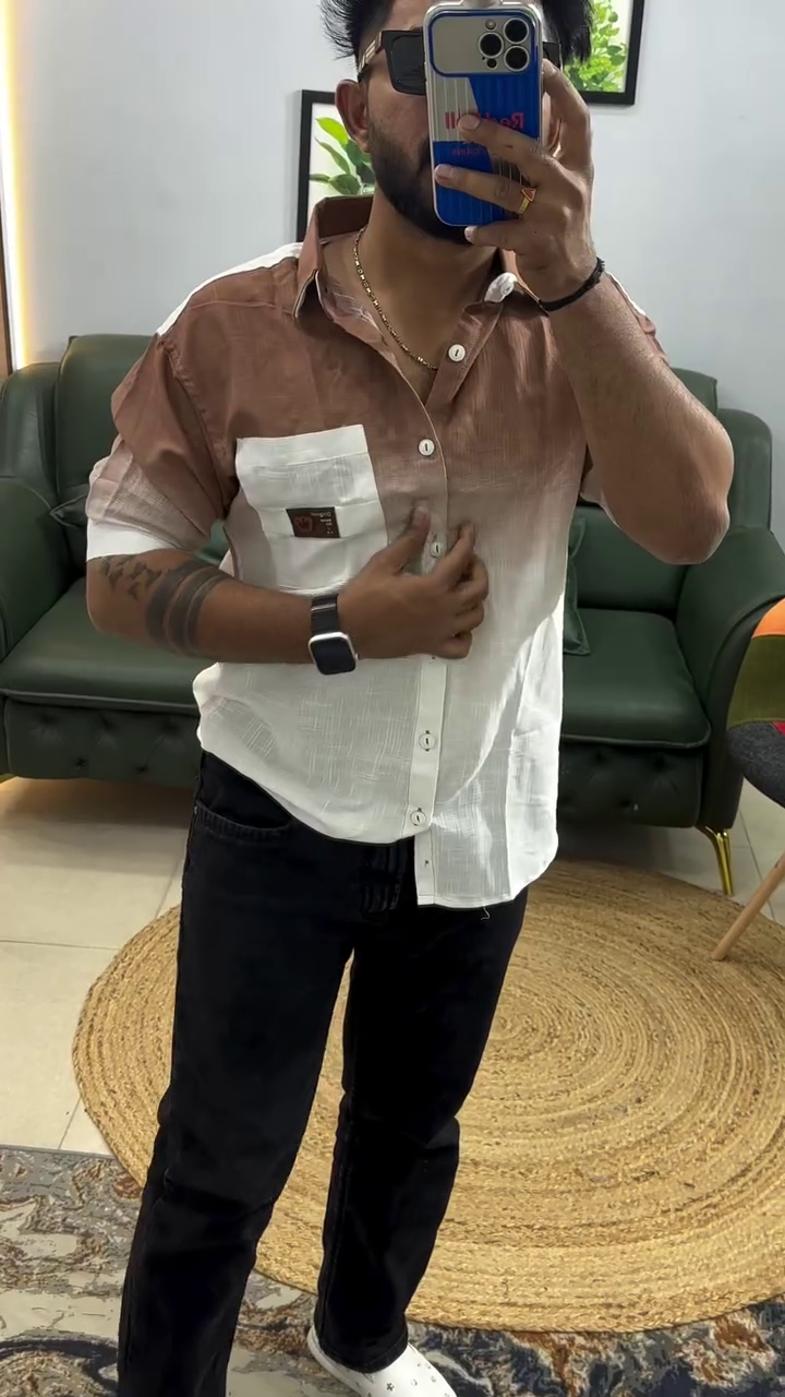 Spread-Collar Shirt with Patch Pocket