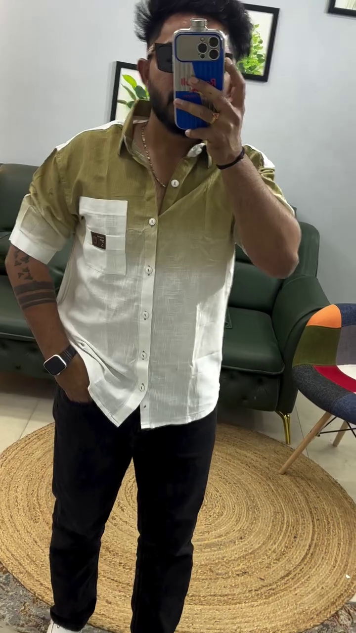 Spread-Collar Shirt with Patch Pocket