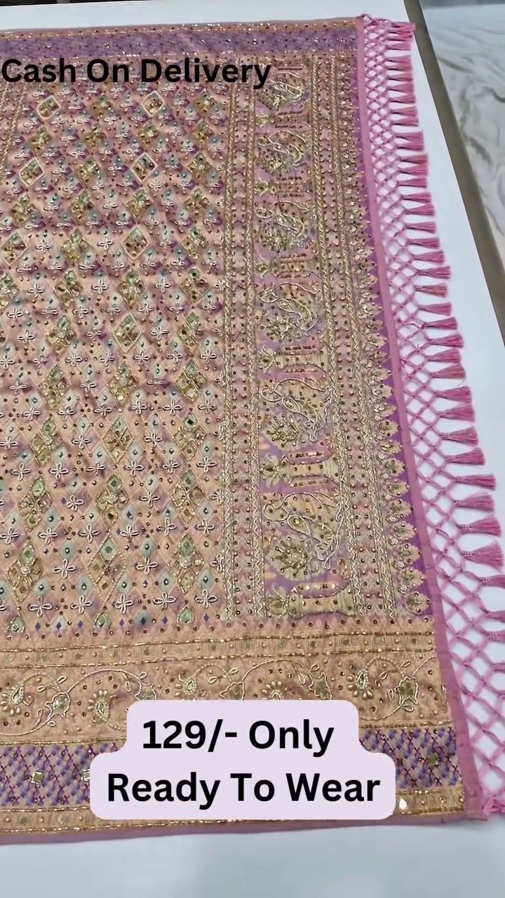 Classic Pretty Traditional Thread Embroidery With Top Notch Sequin Work On Georgette Fabric