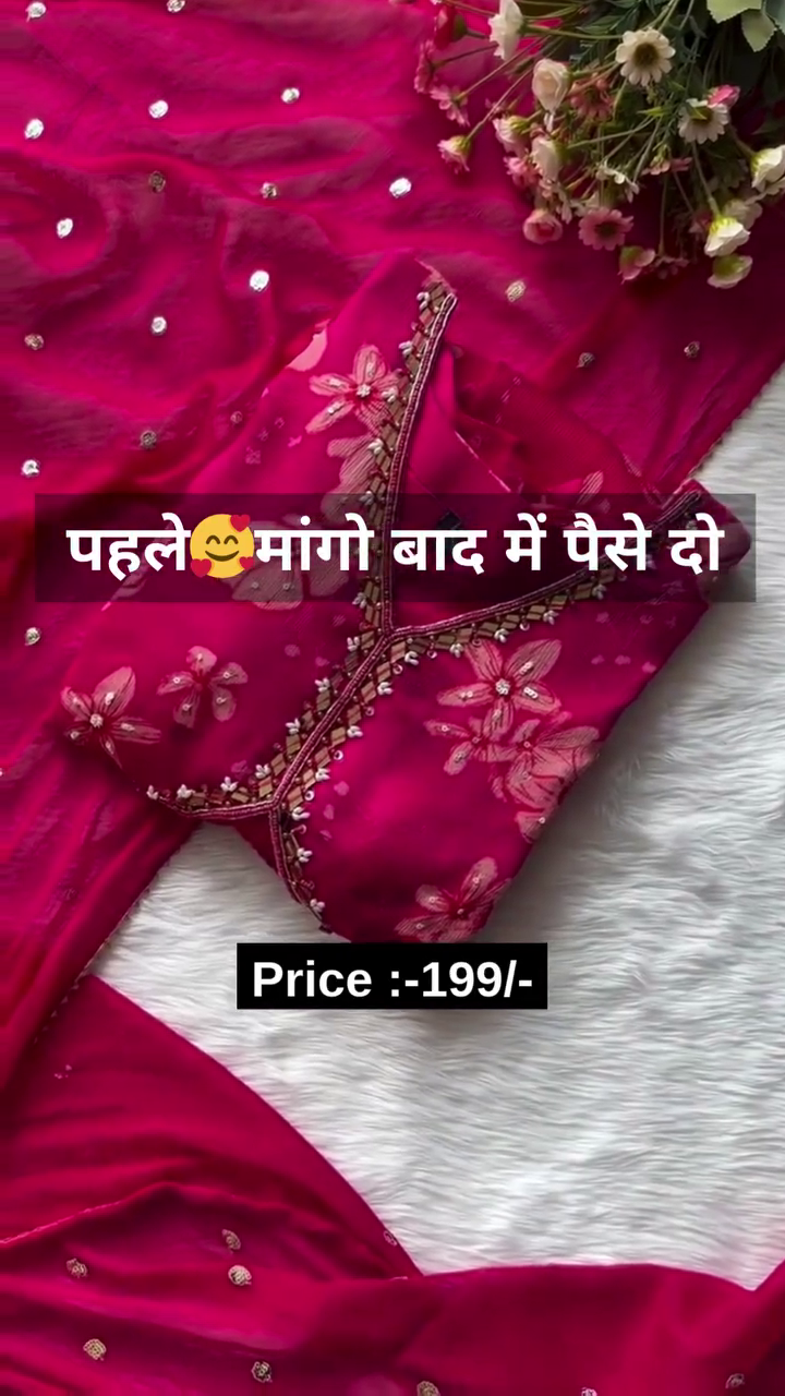 Organza Hand Work Unstitched Suit with 9gm shantoon bottom