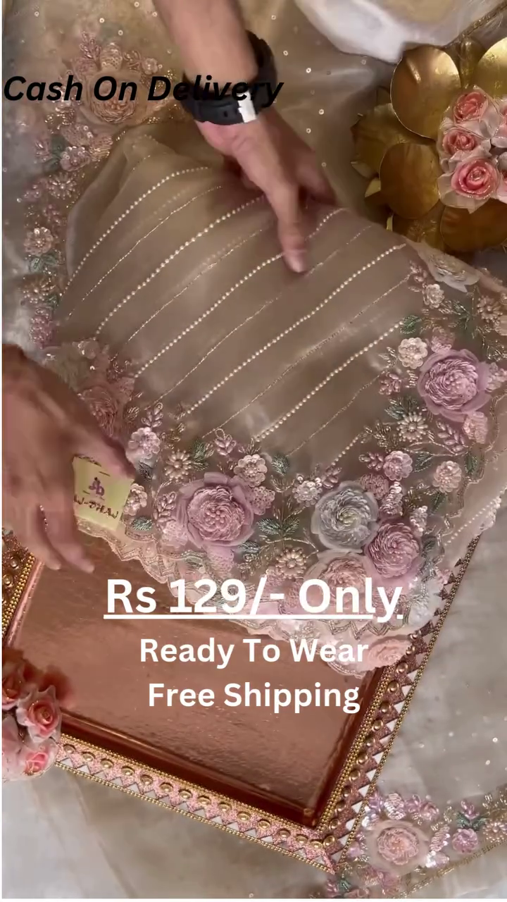 Elegant Orange Net Fabric Saree with Heavy Embroidery, Sequins, and Appliqu? Work
